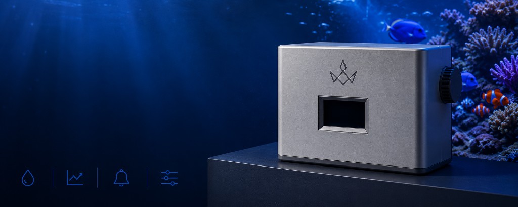 Nereus reef controller in an aquarium setting